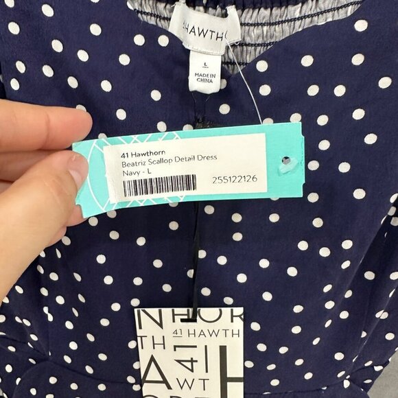 41 Hawthorn Beatriz Scallop Detail Dress Navy Polka Dot L NWT - Picture 8 of 16